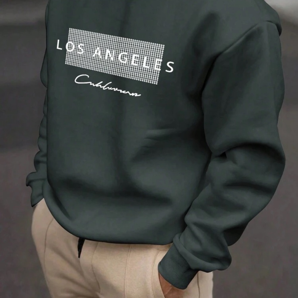 Men's Letter Print Casual Crew Neck Long Sleeve Loose Sweatshirt